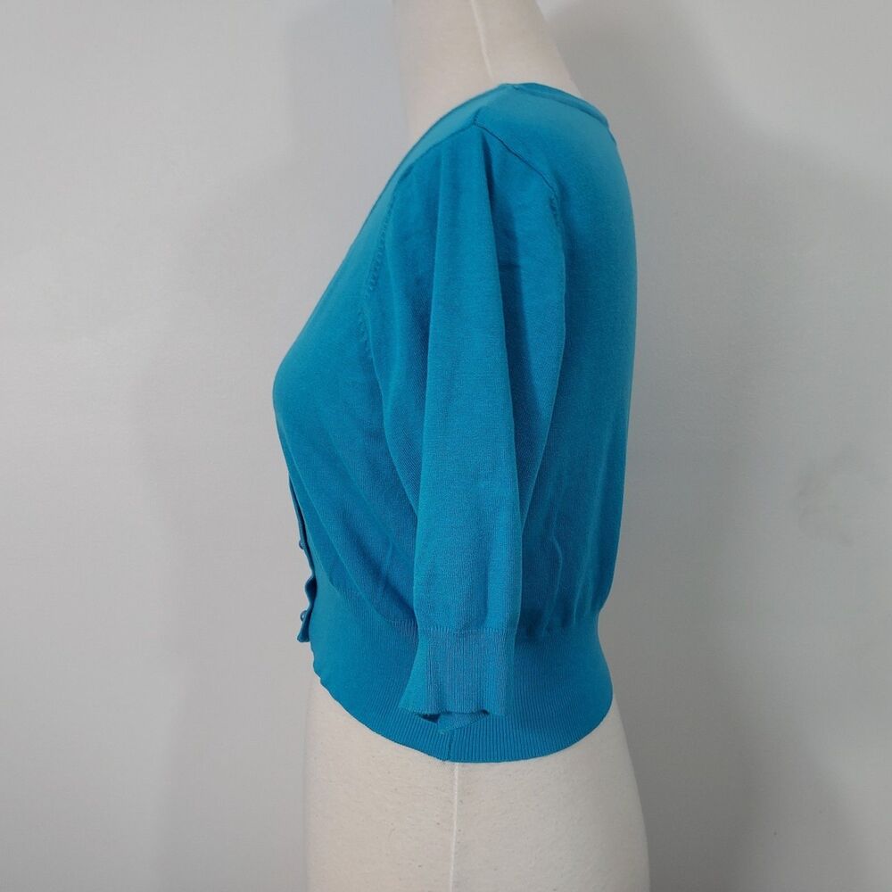 One World Cardigan Shrug Sweater Comfy Soft Button Up Short Sleeve Blue Large - Picture 4 of 12